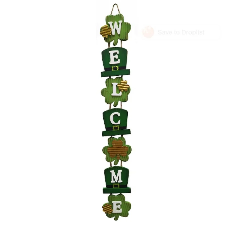 Polished Glossy Michaels St Patricks Decor - Welcome Irish Icon Shamrock Dangler Sign
