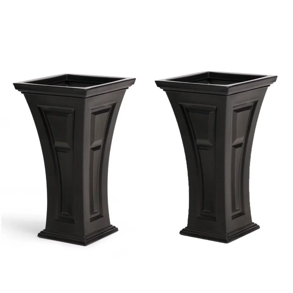 Matte Heritage Self Watering Large Tall Outdoor Garden Patio Planter Pot, 2 Pack