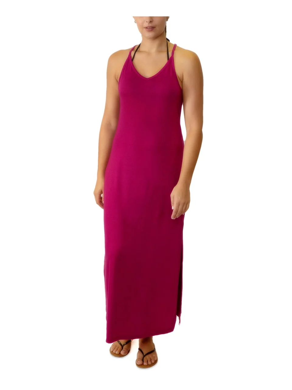 Best-Selling MIKEN Women's Purple Stretch Racerback Maxi Slit Adjustable Deep V Neck Swimsuit Cover Up XL