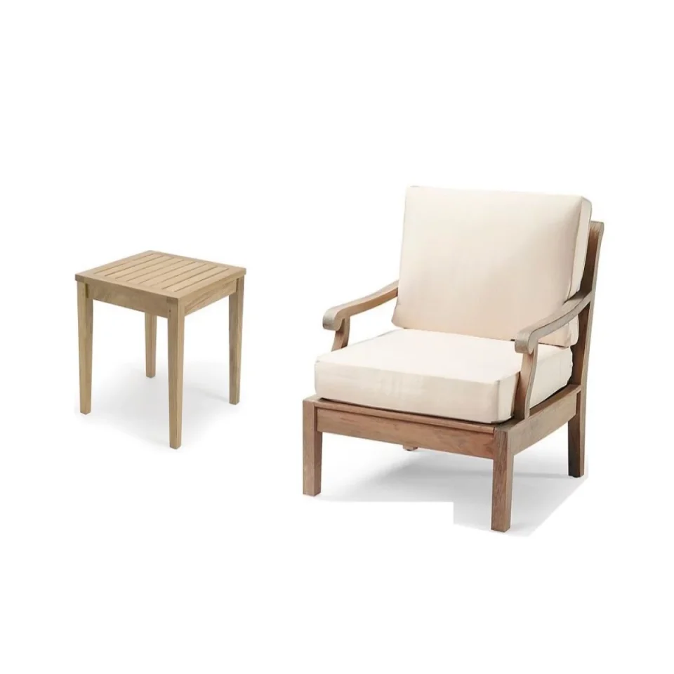 Essential Versatile Sack 2 Pc Lounge Chair Set: Lounge Chair & Side Table With Cushions in Sunbrela Fabric #57003 Canvas White