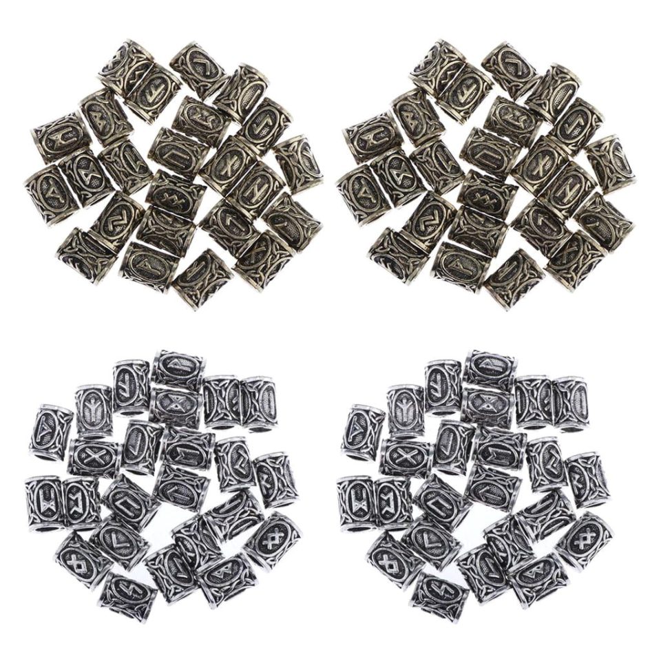 Easy-Clean 96 Retro Runes Beads Nordic Hair Beard Pendants DIY Findings Crafts