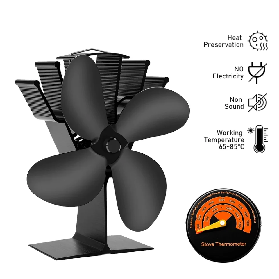 Eco-Friendly 4 Blade Heat Powered Stove Fan Log Wood Burner Eco Friendly Quiet Fireplace Fan Winter Warm Home Efficient Heat Distribution