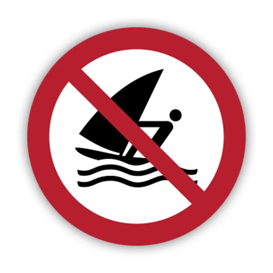 Cooking P054 - No Windsurfing Sticker Decal - Self Adhesive Vinyl - Weatherproof - Made in USA - iso 7010 iso 3864 hazard safety signs