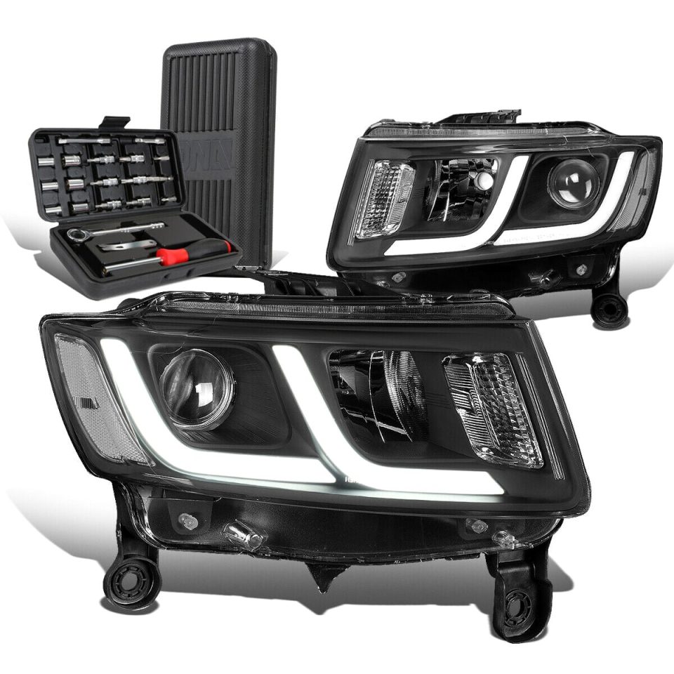 Outdoor 2014-2016 Grand Cherokee Pair LED Black Clear Projector Headlights+Too