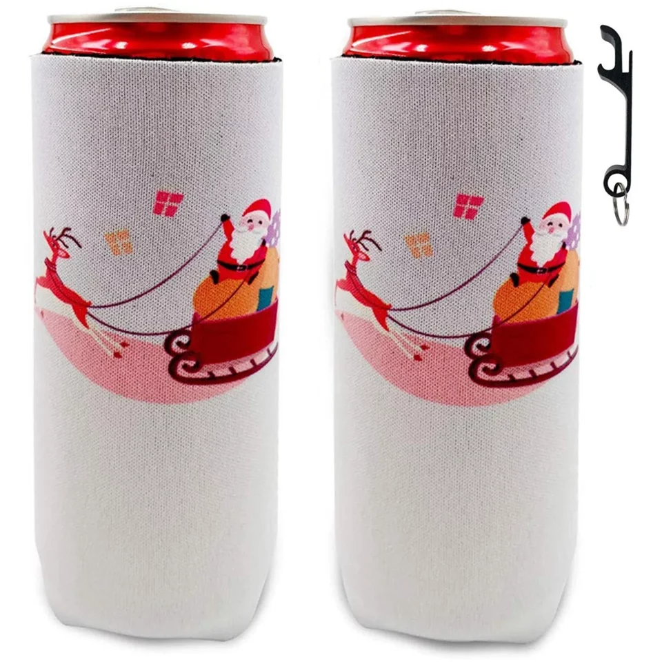Wooden Space-Saving 2pcs Slim Beer Can Cooler Sleeve, Foldable Stubby Holders Beer Cooler Bags Fits 12oz Slim cans Energy Drink & Beer,12oz RedBull,Michelob Ultra,Truly Red Bull,White Claw