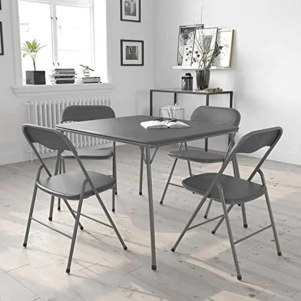 Cast Iron Gift-Ready SPBOOMlife 5 Piece Black Folding Game Room Card Table and Chair Set