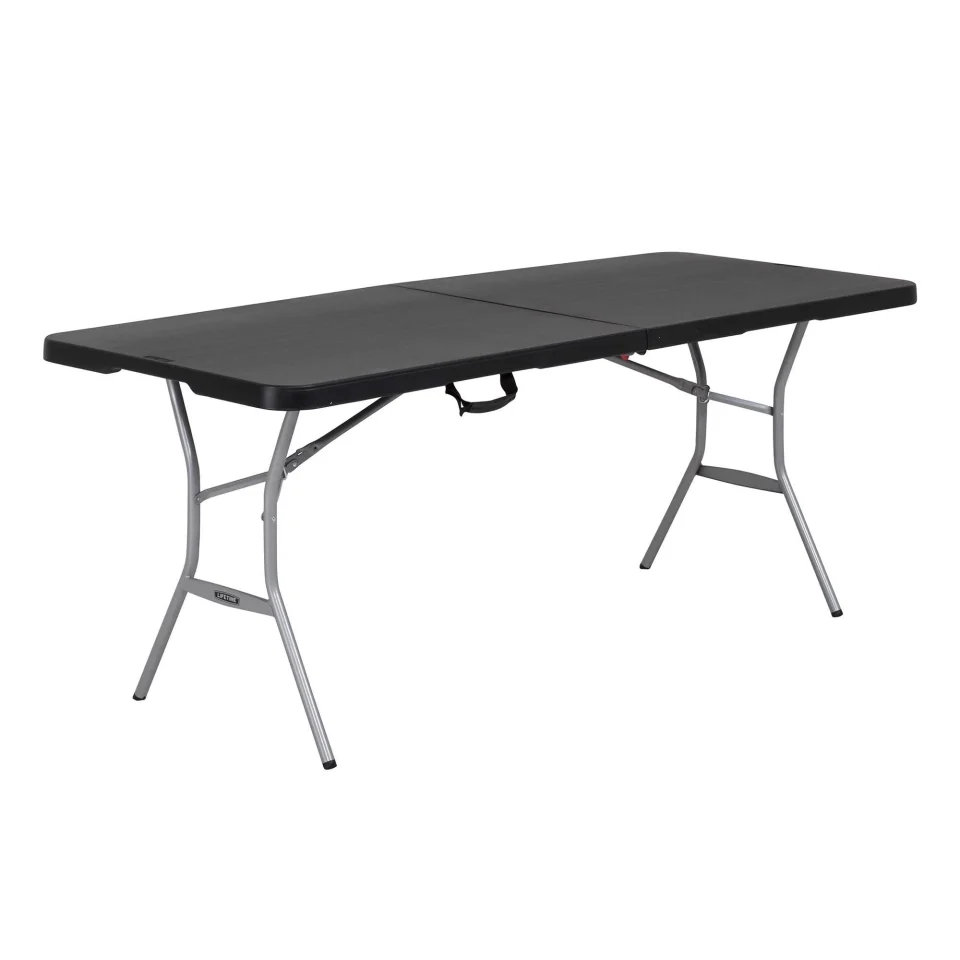 Long-Lasting Lifetime 6 Foot Rectangle Fold-In-Half Table, Indoor/Outdoor, Light Commercial Grade, Black (80788)