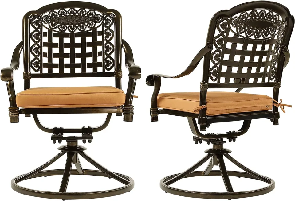 Kitchen VIVIJASON 2-Piece Outdoor Bistro Dining Chairs, Patio Cast Aluminum Dining Swivel Rocker Chairs, Patio Furniture Chair Set with Cushion for Balcony, Lawn, Garden, Backyard, Antique Bronze