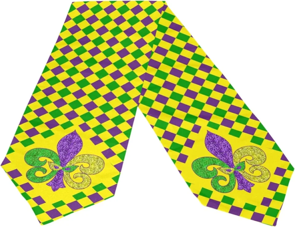 Kitchen GZHJMY Double Sided Mardi Gras Long Polyester Table Runner 13 x 70 Inches Floral Fleur De Lis Table Cloth Cover Placemats for Kitchen Dinning Living Holiday Wedding Party Decor