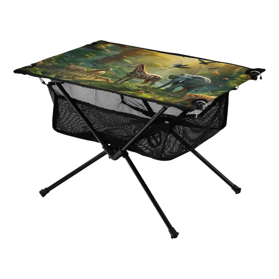 Leak-Proof Abstract Elephant Tiger Birds Animals Camping Folding Table Portable Beach Table with Storage Bag Compact Picnic Table for Outdoor Travel Fishing BBQ