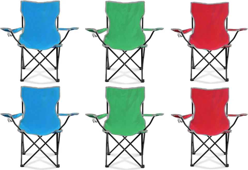Lightweight Portable Lightweight Folding Lawn Chair with Cupholder for Camping, Sporting Events, and Tailgating, Multicolor (6 Pack)