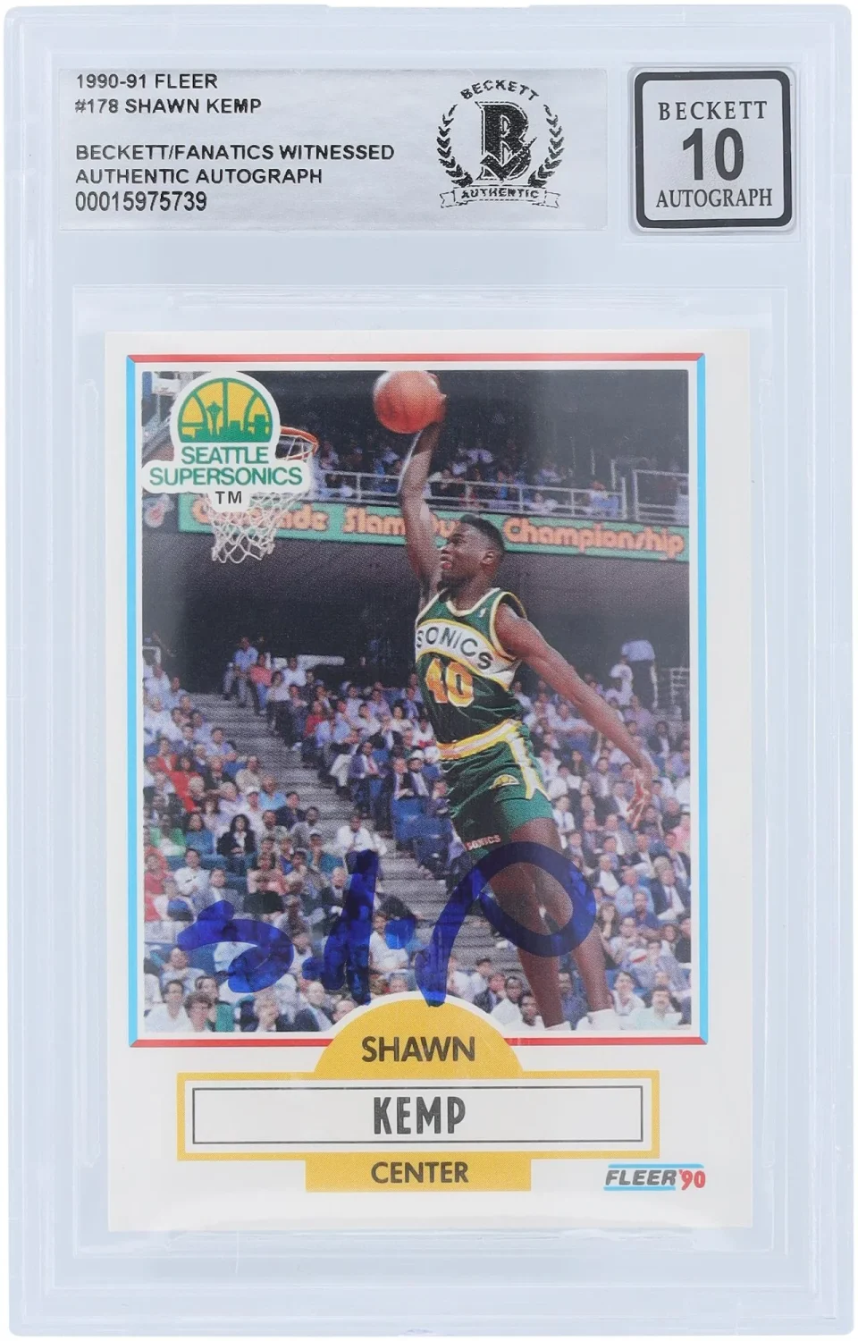 Wooden Baking Shawn Kemp Seattle Supersonics Autographed 1990-91 Fleer Series 1 #178 Beckett Fanatics Witnessed Authenticated 10 Rookie Card - Fanatics Authentic Certified