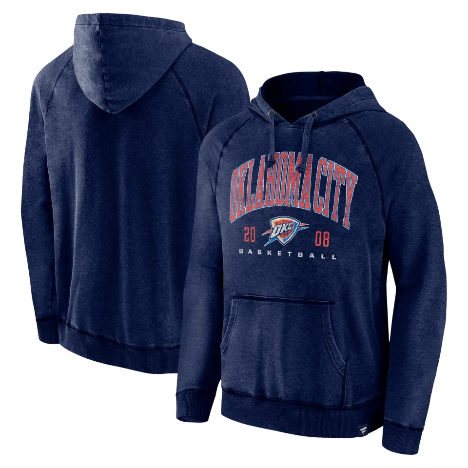 Select Men's Fanatics Branded Heather Navy Oklahoma City Thunder Foul Trouble Snow Wash Raglan Pullover Hoodie