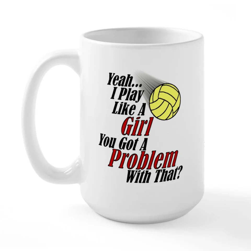 Frosted CafePress - Play Like A Girl Volleyball Large Mug - 15 oz Ceramic Large Mug