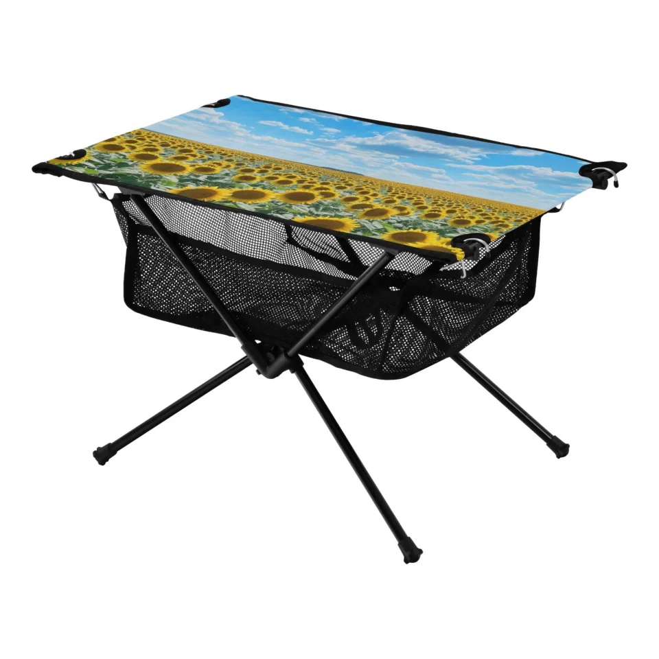 Glass Cleaning Sunflower and Blue Sky Camping Folding Table Portable Beach Table with Storage Bag Compact Picnic Table for Outdoor Travel Fishing BBQ