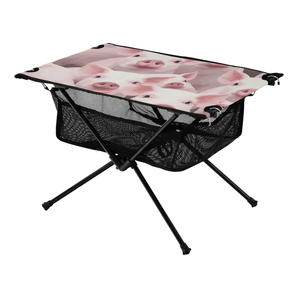 BPA-Free Outdoor Pigs Pink Camping Foldable Portable Table Beach Table with Storage Bag Compact Picnic Table for Outdoor Hiking Fishing BBQ