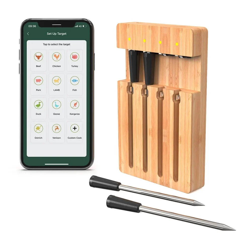 Essential Space-Saving Arealer Barbecue thermometer,App 4 Probes Thermometer 98ft Wireless Thermometer Bbq Oven Waterproof Type-c Meat Thermometer Bt Smart App Thermometer Bt Smart 4 Probes Meat Type-c Thermometer And
