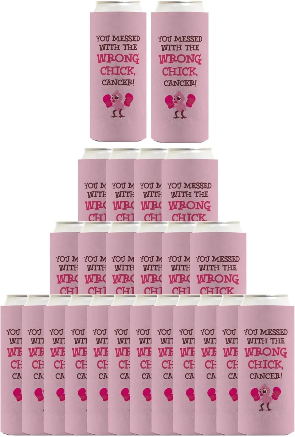 Cast Iron Cancer Awareness You Messed With The Wrong Chick Cancer 24-Pack Ultra Slim Can Coolers Ribbon