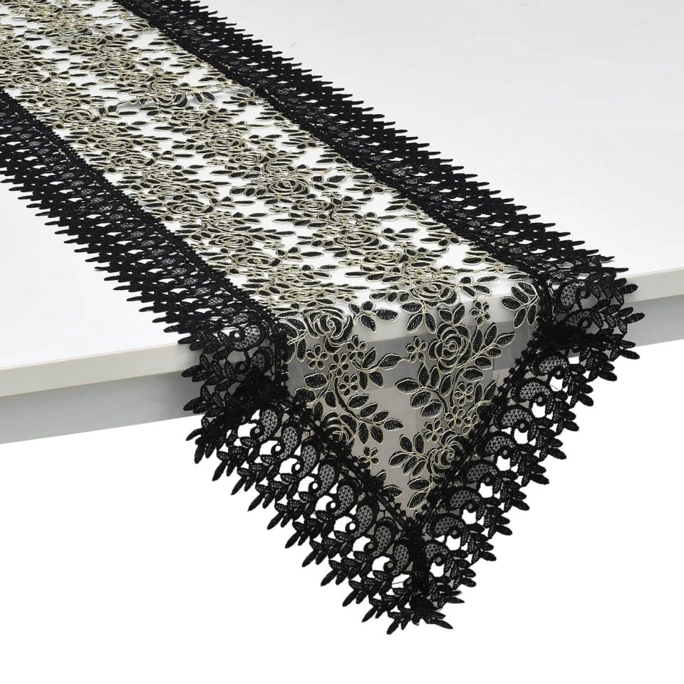 Non-Toxic SHOP LC Black Polyester Embroidered Table Runner with Lace 16x72 Birthday Mothers Day Gifts for Mom
