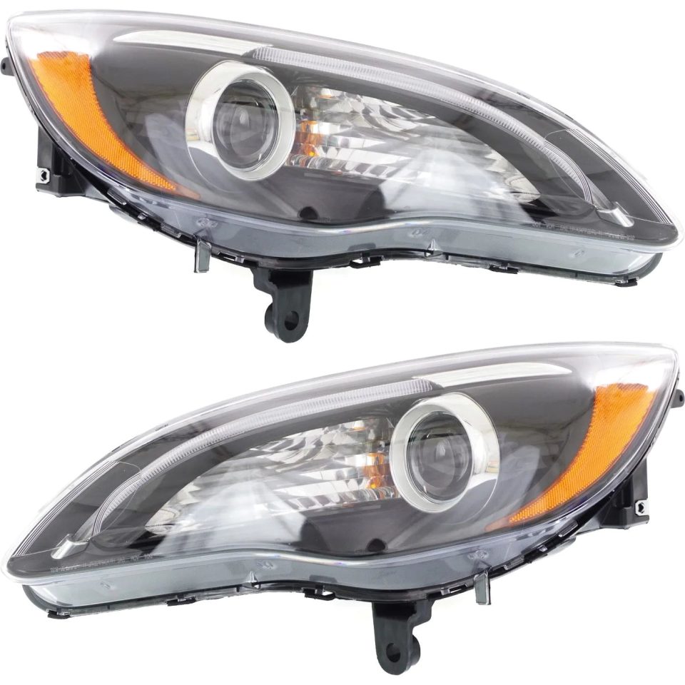BPA-Free Portable Headlight Headlamp Black Bezel Left & Right Pair Set for 11-14 Chrysler 200