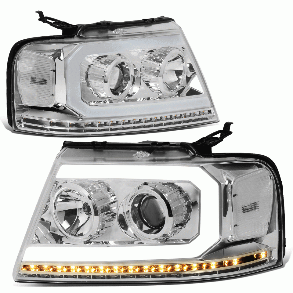 Upgraded 04-08 d F150 Chrome/ Clear LED DRL Sequential Signal Projector Headlights