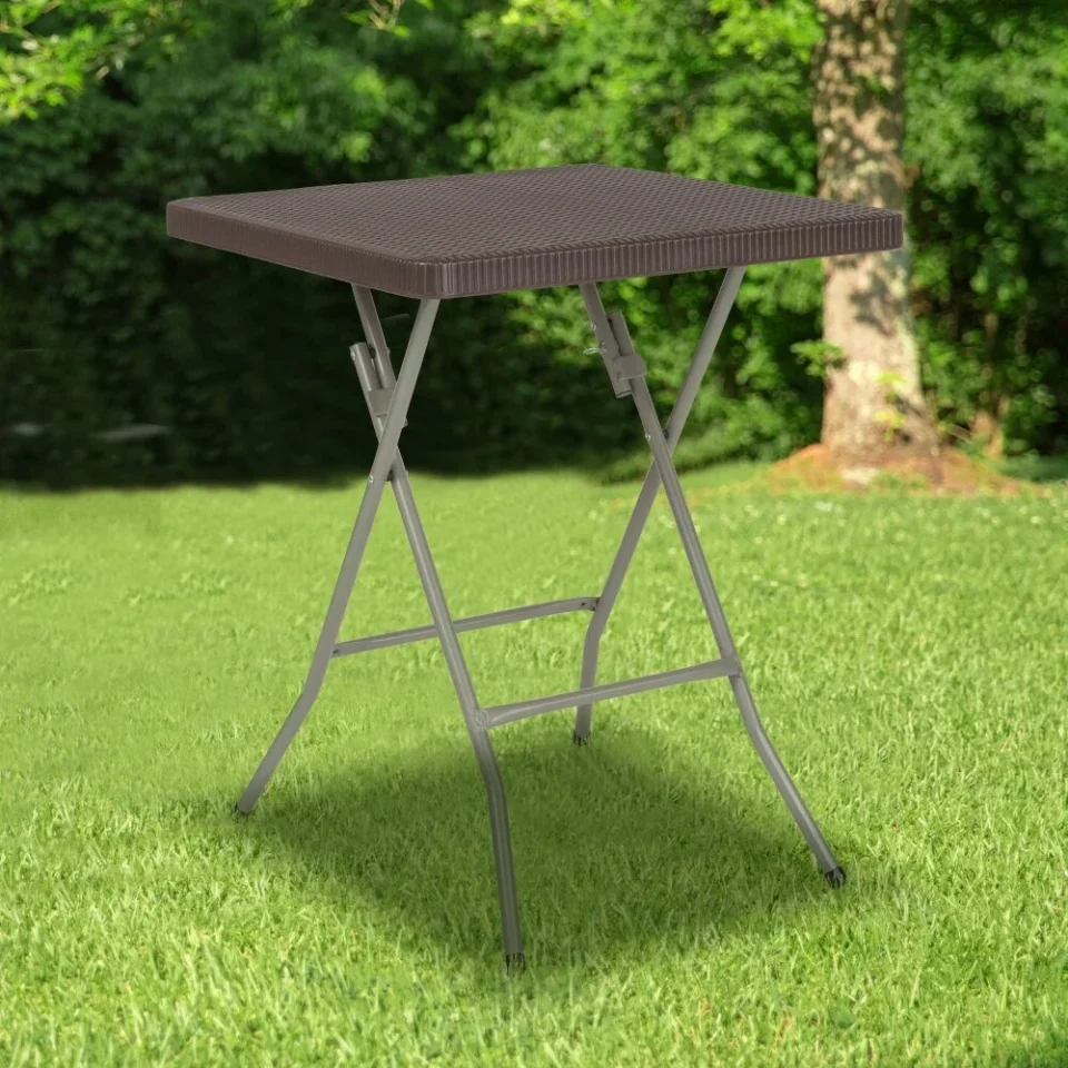 Pure Stainless Steel Lancaster Home 1.95-Foot Square Rattan Plastic Folding Table - Outdoor Event Table