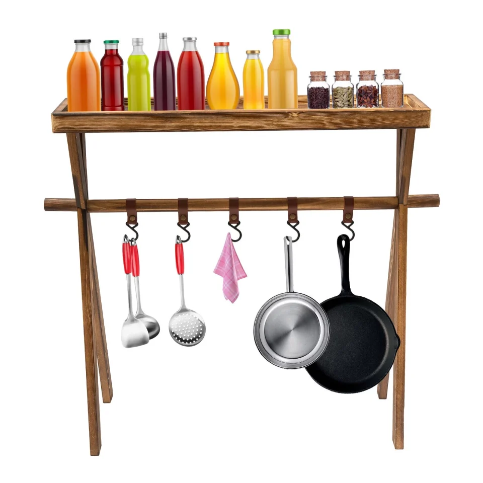 Food-Grade TFCFL Outdoor Picnic Rack Wooden Table Picnic Hanging Rack Wine Bottle Holder Camping