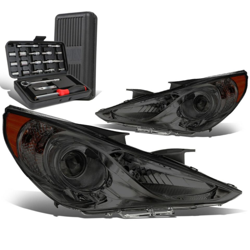 Essential Outdoor 2011-2014 Sonata Pair Smoked/Amber Signal Projector Headlight Lamp+Tool Box