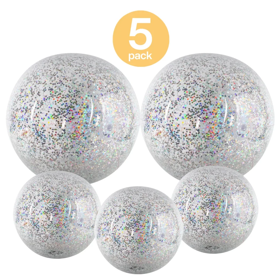 Ceramic Popular Meleke 5 Pack Sports Beach Balls with Sequin Glitter - Summer Beach Pool Party Toy Volleyball Soccer Game