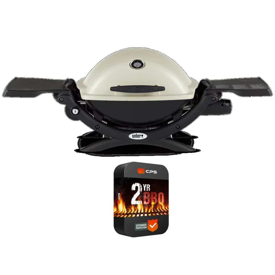 Kitchen Weber 51060001 Q1200 Liquid Propane Portable Grill Titanium Bundle with Premium 2 YR CPS Enhanced Protection Pack