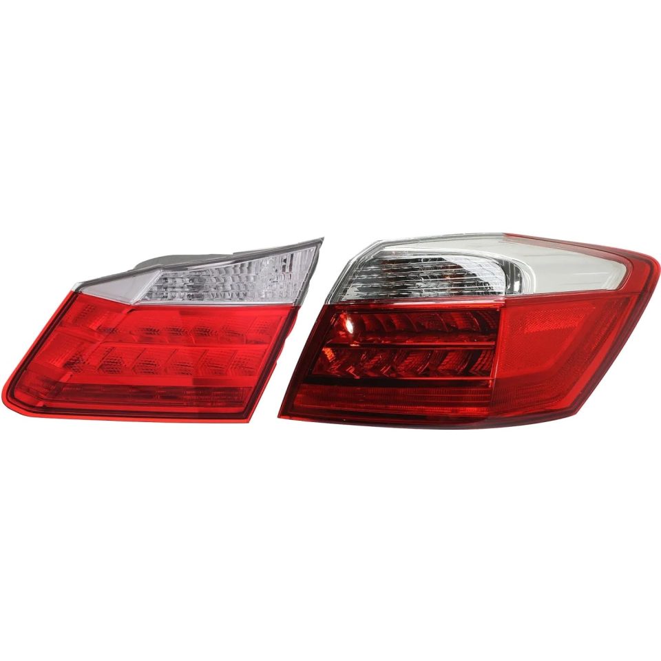 Dining Home Tail Light Set For 2013-2015 Honda Accord Right Inner and Outer Clear/Red LED
