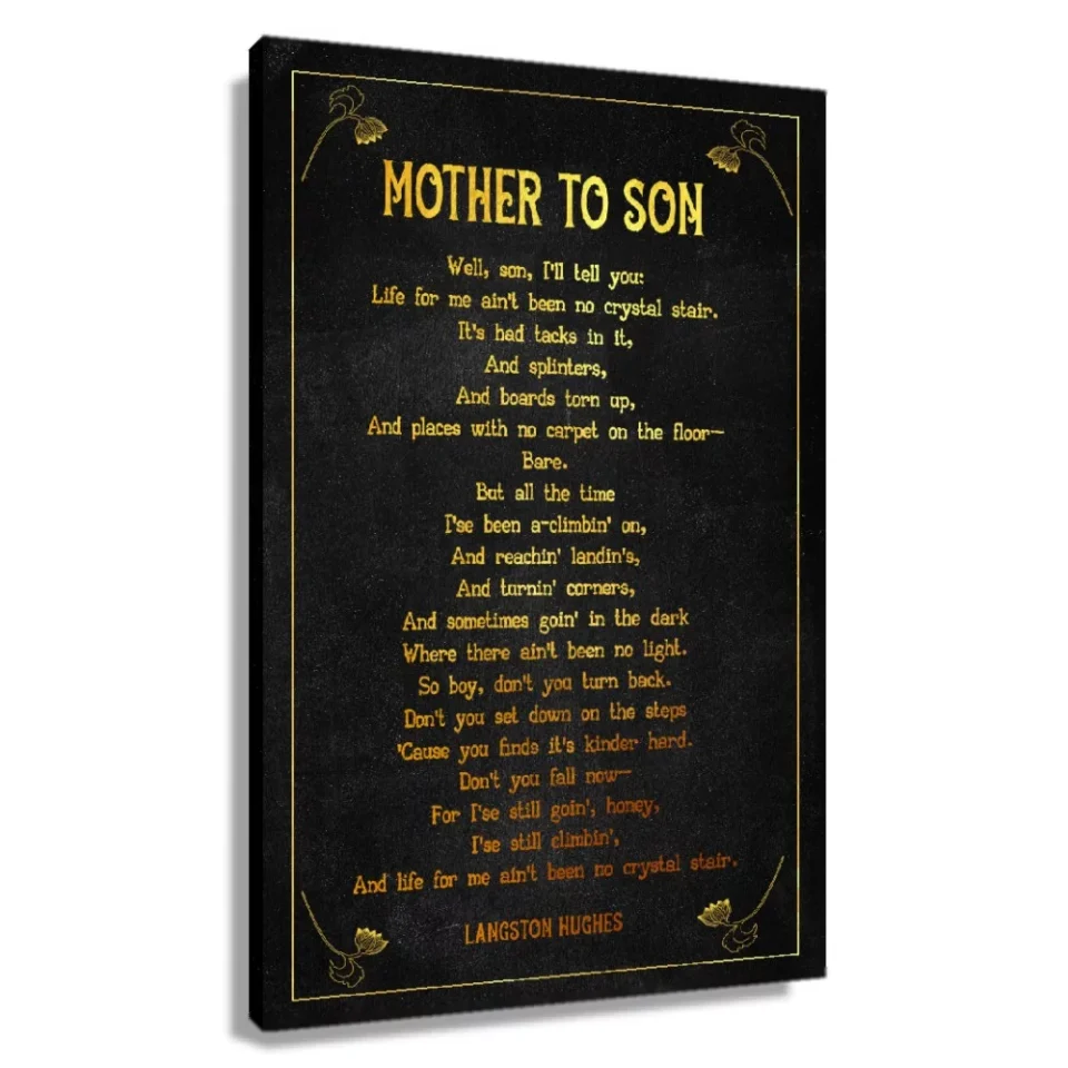 Silicone Mother To Son Poem Wall Decor Langston Hughes Quote Wall Art Poetry Poster Decorative Painting for Living Room Prints on Canvas Artwork Decoration Framed 12��18 in