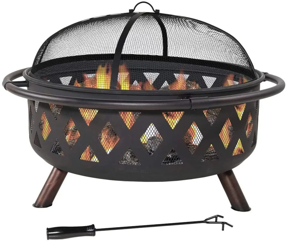 Portable Top-Rated Glenn Fire Pit - Sphere Outdoor Wood Burning and Grill for Camping and Picnic - Portable Steel Frame with Legs, Mesh Cover, Poker - Bonfire and Cooking in The Patio, Deck, Garden, Backyard