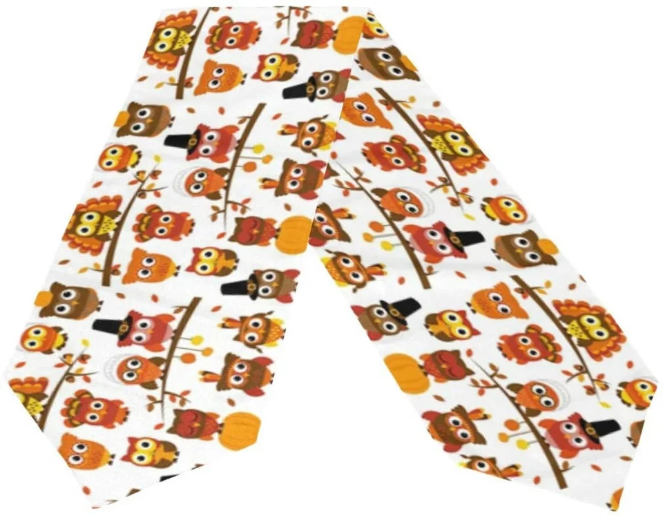 Storage Gift-Ready SKYSONIC Thanksgiving and Autumn Themed Long Table Runner 13x90 Inch, Cute Owl Pattern Polyester Table Cloth Runner for Kitchen Wedding Party Decoration