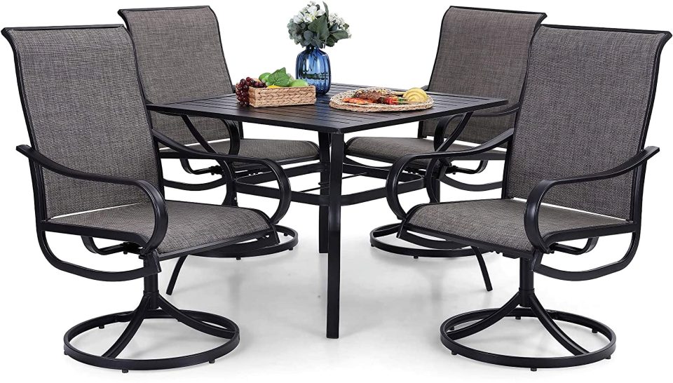 Matte VILLA Outdoor Patio Dining Set for 4 5 Piece Patio Table Chairs Set Clearance with 4 Swivel Dining Chairs & 1 Metal Dining Table All Weather Patio Dining Furniture Set for Deck Lawn