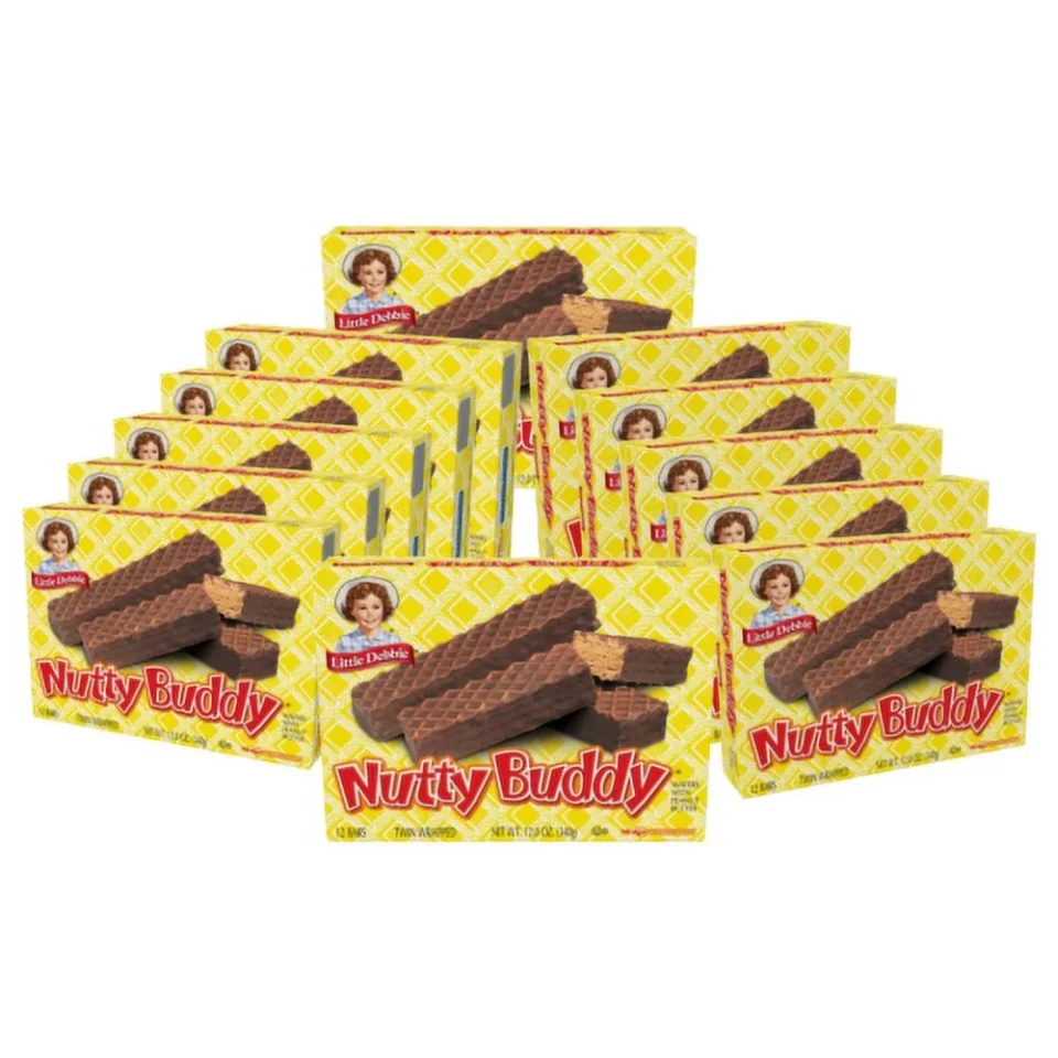 Matte Upgraded Little Debbie Nutty Buddy Peanut Butter Wafer Bars, (12-Boxes)