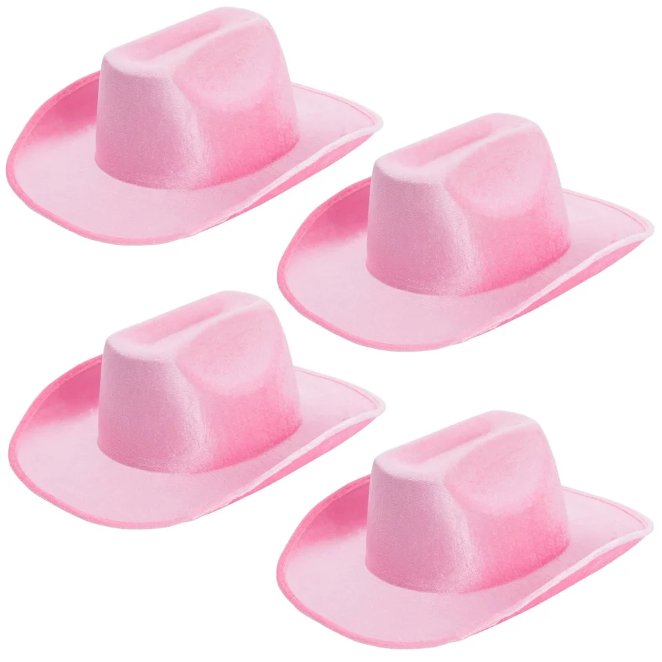 Popular 4-Pack Pink Felt Cowboy Hats - Bulk Pack of Cowboy Hats for Women, Girls, Men, Birthday, Party, Bachelorette (Adult Size)