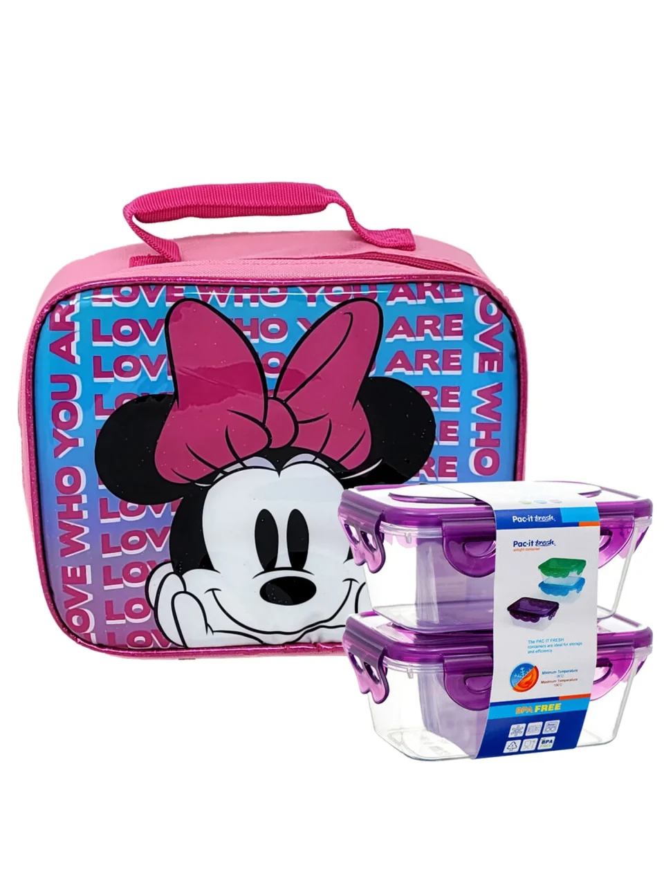 Kitchen Portable Minnie Mouse School Lunch Bag Insulated With 2-Pack Food Container Set