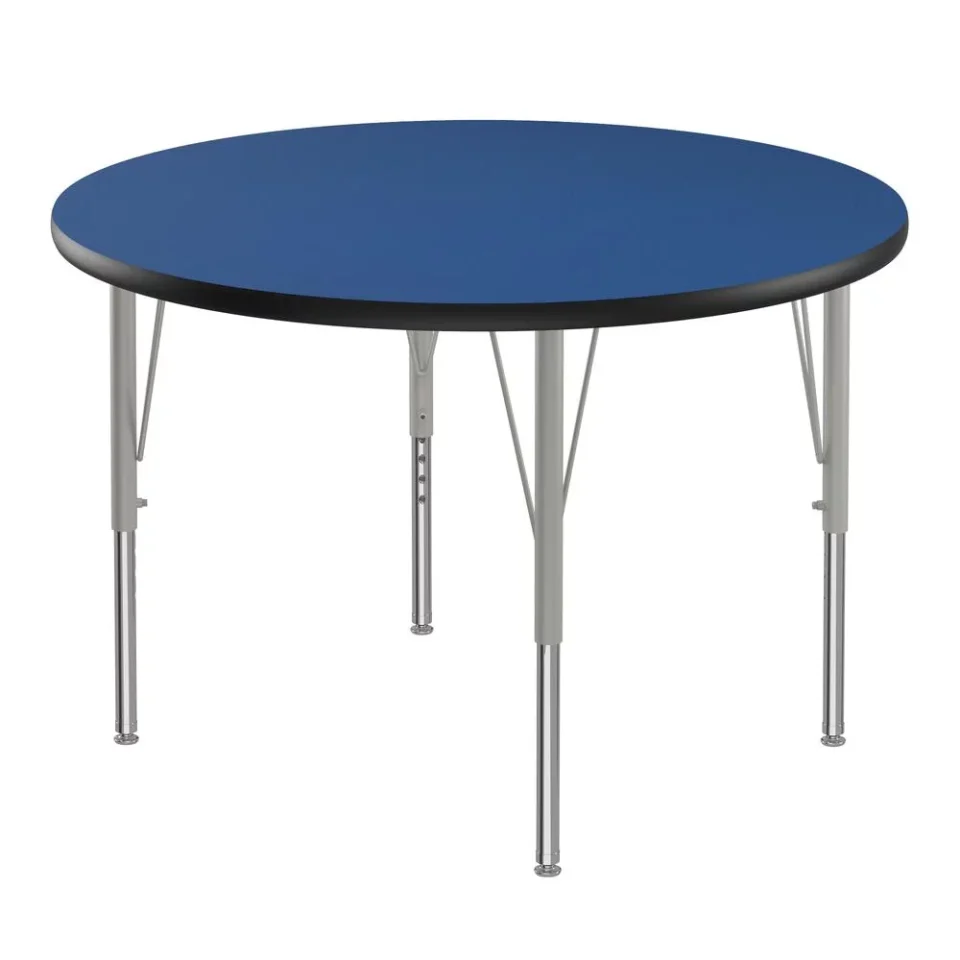 Core Glass Correll Inc. Deluxe High-Pressure Top Activity Tables 36x36, ROUND BLUE, SILVER MIST