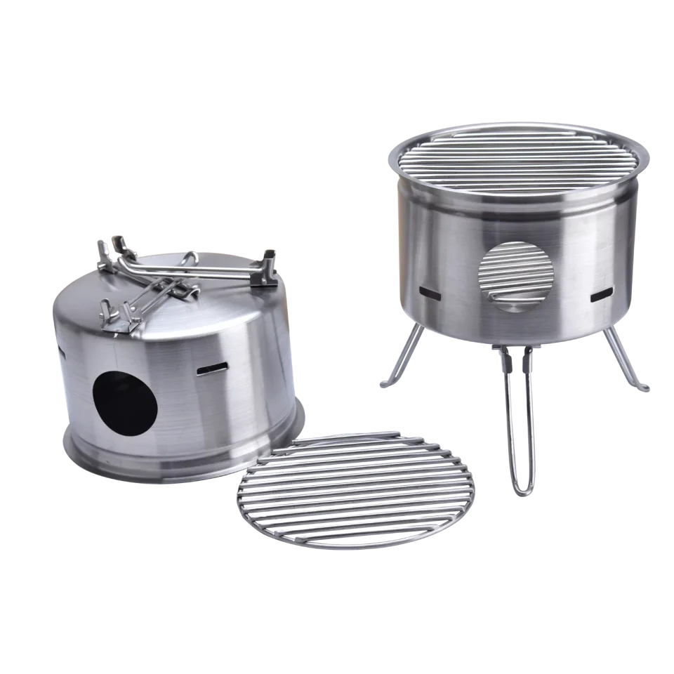 Upgraded Long-Lasting ARC Stainless Steel Camping Stove Backing Stove Portable Wood Burning Stoves with Grid for Picnic BBQ Camp Hiking