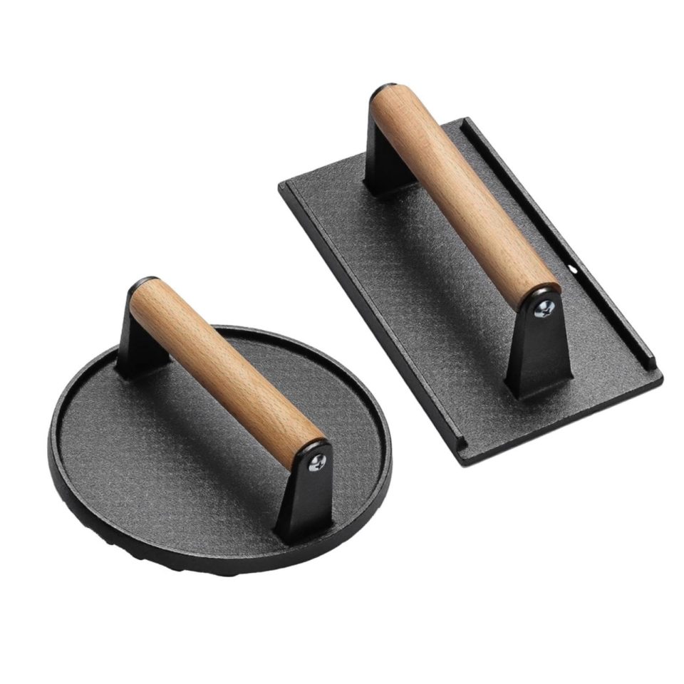 Cast Iron 2x Grill Press Cast Iron Rectangle Round Patty Meat Press Tool Barbecue Press for Press Meat Steak Tortilla Indoor Outdoor