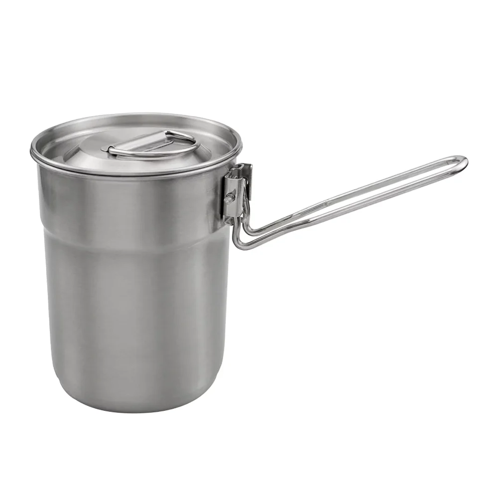 Cast Iron Maboto 1L Coffee Cup with Folding Handle Ventilated Lid Stainless Steel Camping Kettle Lightweight Cook Pot for Backpa