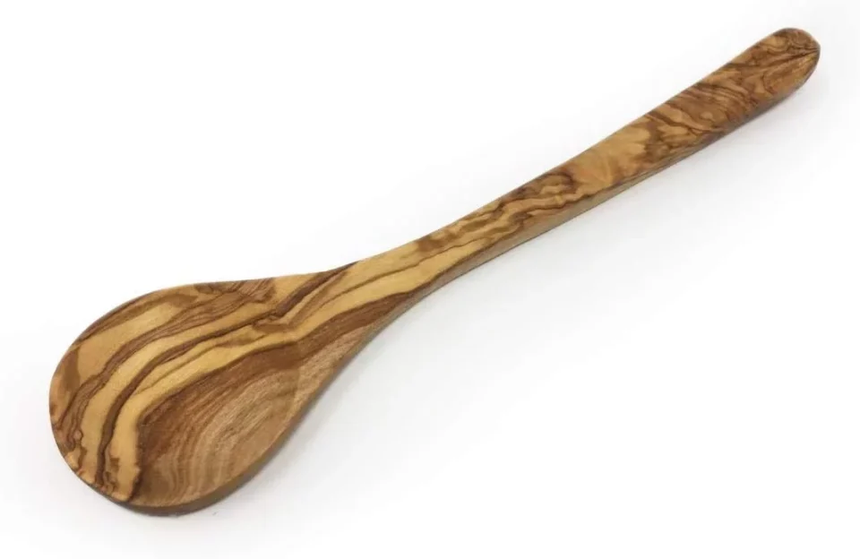 Essential Eco-Friendly AramediA Olive Wood Spoon Round Handle Decorative And Cooking Utensil Handmade and Hand carved By Artisans (8 x 2 x 0.3)