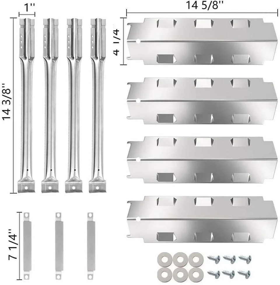 Office Leak-Proof Set of 4 Stainless Steel Heat Plates, Burners and Three Crossover Channels for Gas Grill Models from Charbroil, Kenmore, Thermos, Master Forge