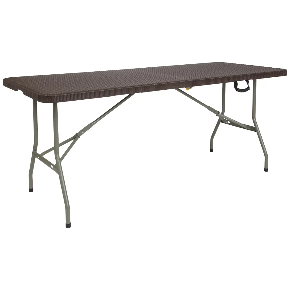 Pure Food-Grade 6-Foot Bi-Fold Brown Rattan Plastic Folding Table