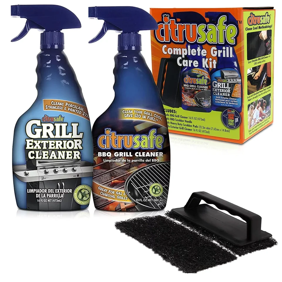 Supreme Citrusafe Grill Care Kit - BBQ Grid and Grill Grate Cleanser, Exterior Cleaner, and Scrubber by Citrusafe (16 oz Each)