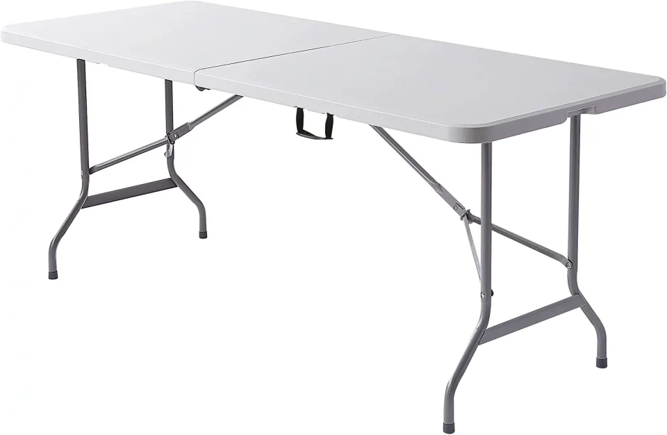Non-Toxic Value HBBOOMLIFE ? Molded Plastic Top Folding Table 6' Wide Fold in Half 29" H x 72" W x 30" D Platinum