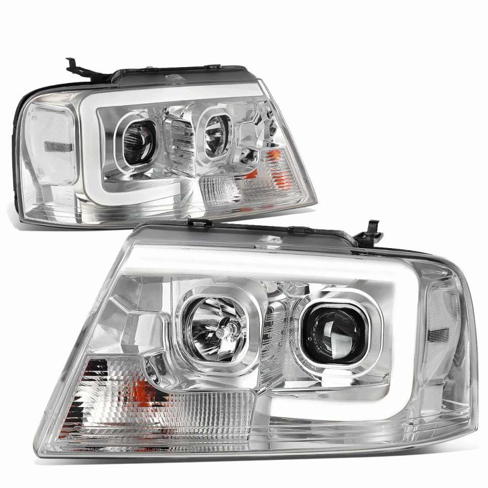 Upgraded 04-08 d F150 Mark LT LED DRL Projector Headlight Headlamp Chrome Housing
