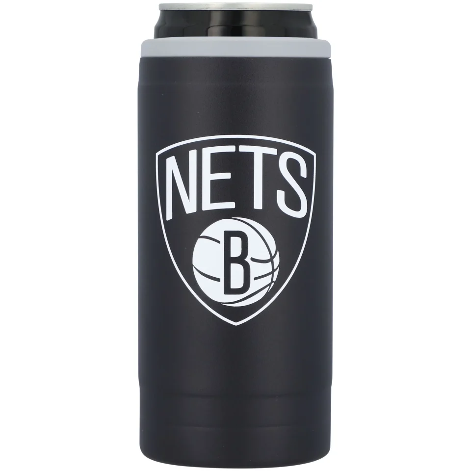 Bamboo Easy-Clean Brooklyn Nets 12oz. Flipside Powdercoat Slim Can Cooler