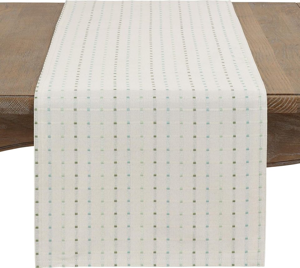 Office Easy-Clean White Front: 56% Cotton - 44% Polyester, Back: 100% Polyester Stitched Line Table Runner, 16X72 Rectangular - (1 Piece).